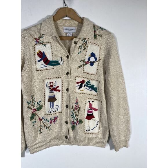 Alfred Dunner Christmas Cardigan Sweater PS Embroidered Ski Old Money Preppy Vtg - Picture 6 of 16